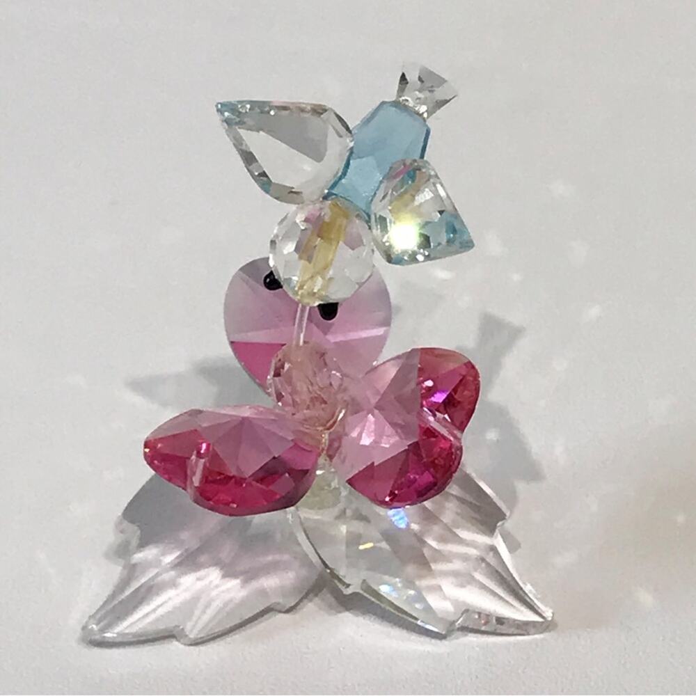 Crystal World Hummingbird Flower Figurine PRism Faceted Delicate Miniture